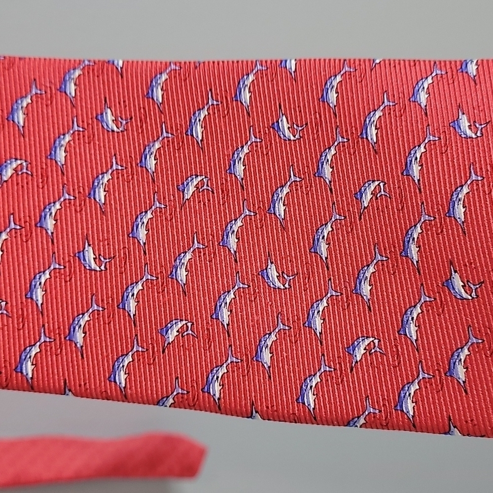 Tommy Hilfiger 100% Silk Neck Tie Red Blue Dolphin Print